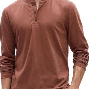 GAP Men's Long Sleeve Henley - Rust Brown 100% Cotton